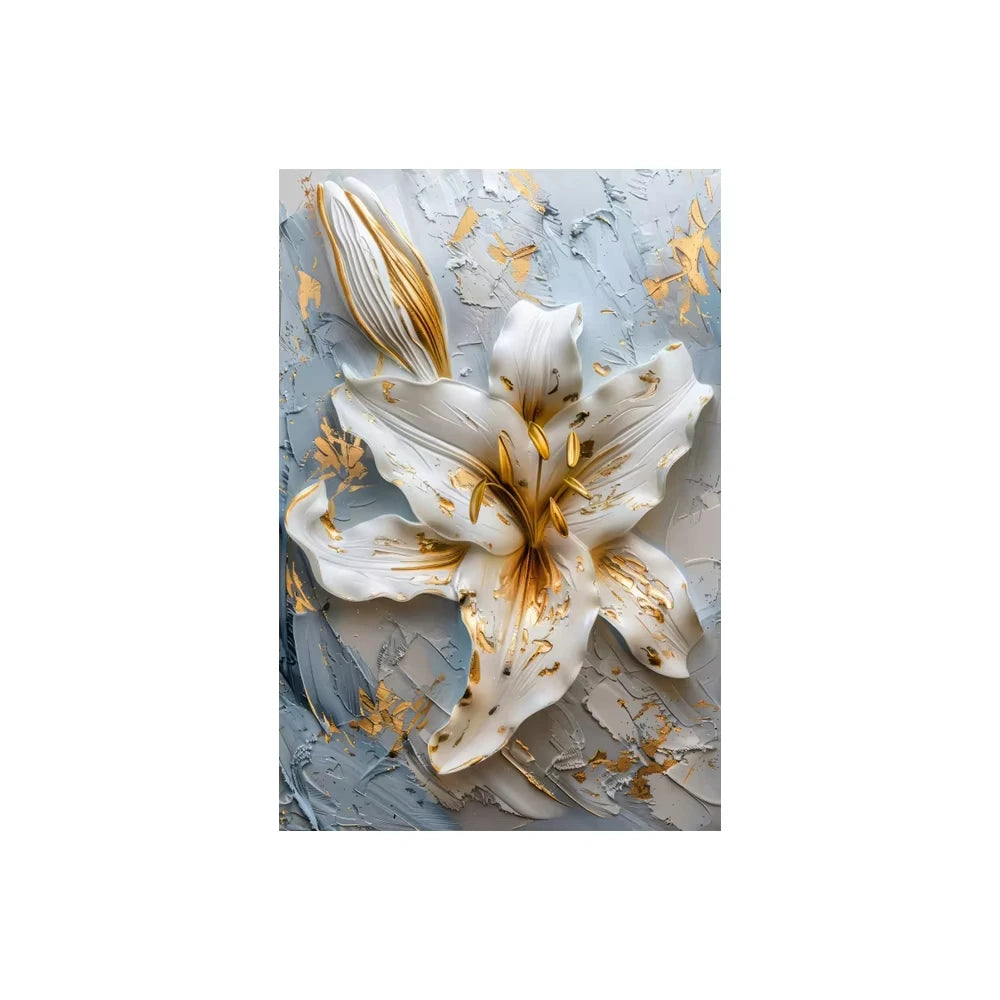 Fashion Gold and White Flower Canvas Posters Painting Abstract 3D Lily Flowers