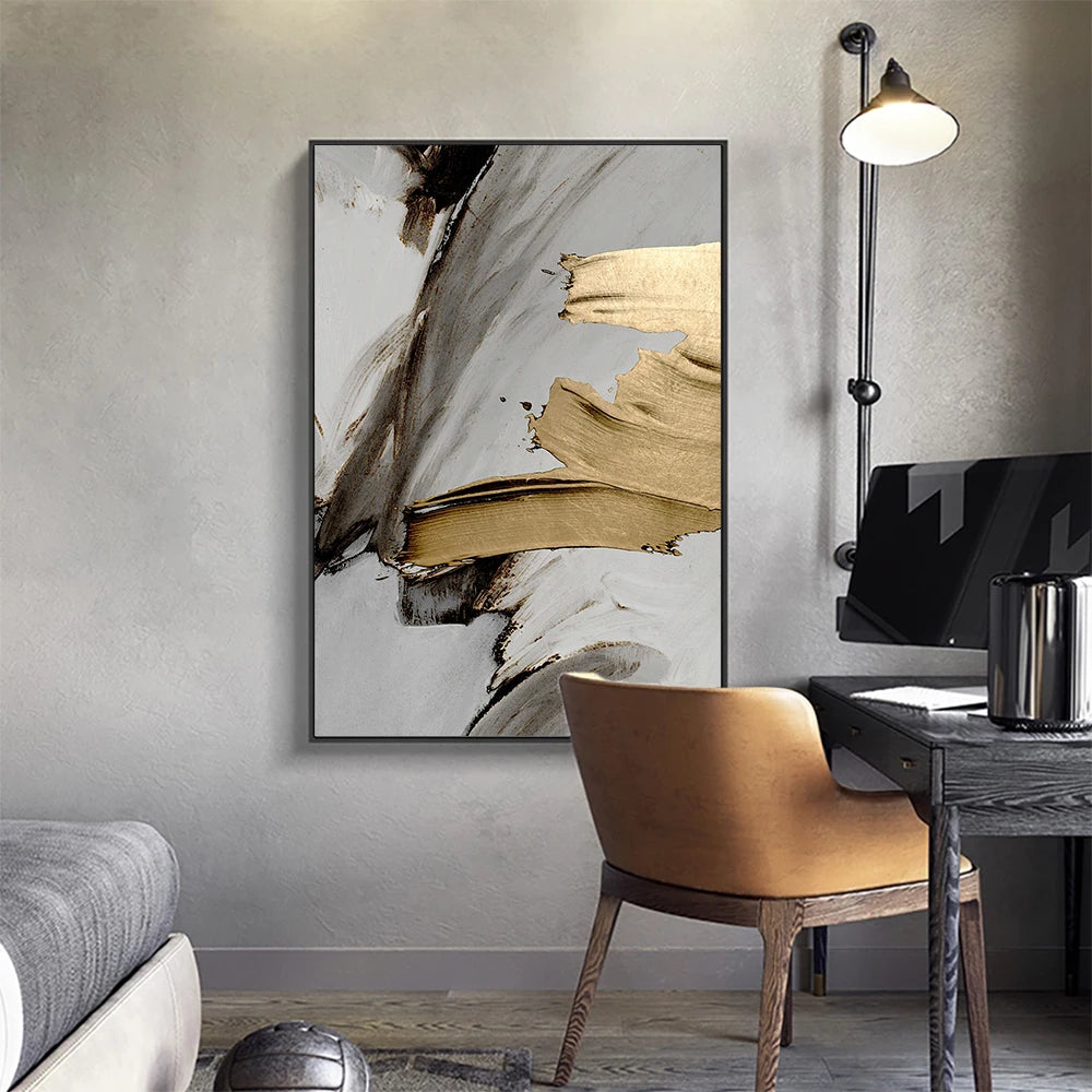 Luxury Abstract Gray Golden Painting  Wall Art