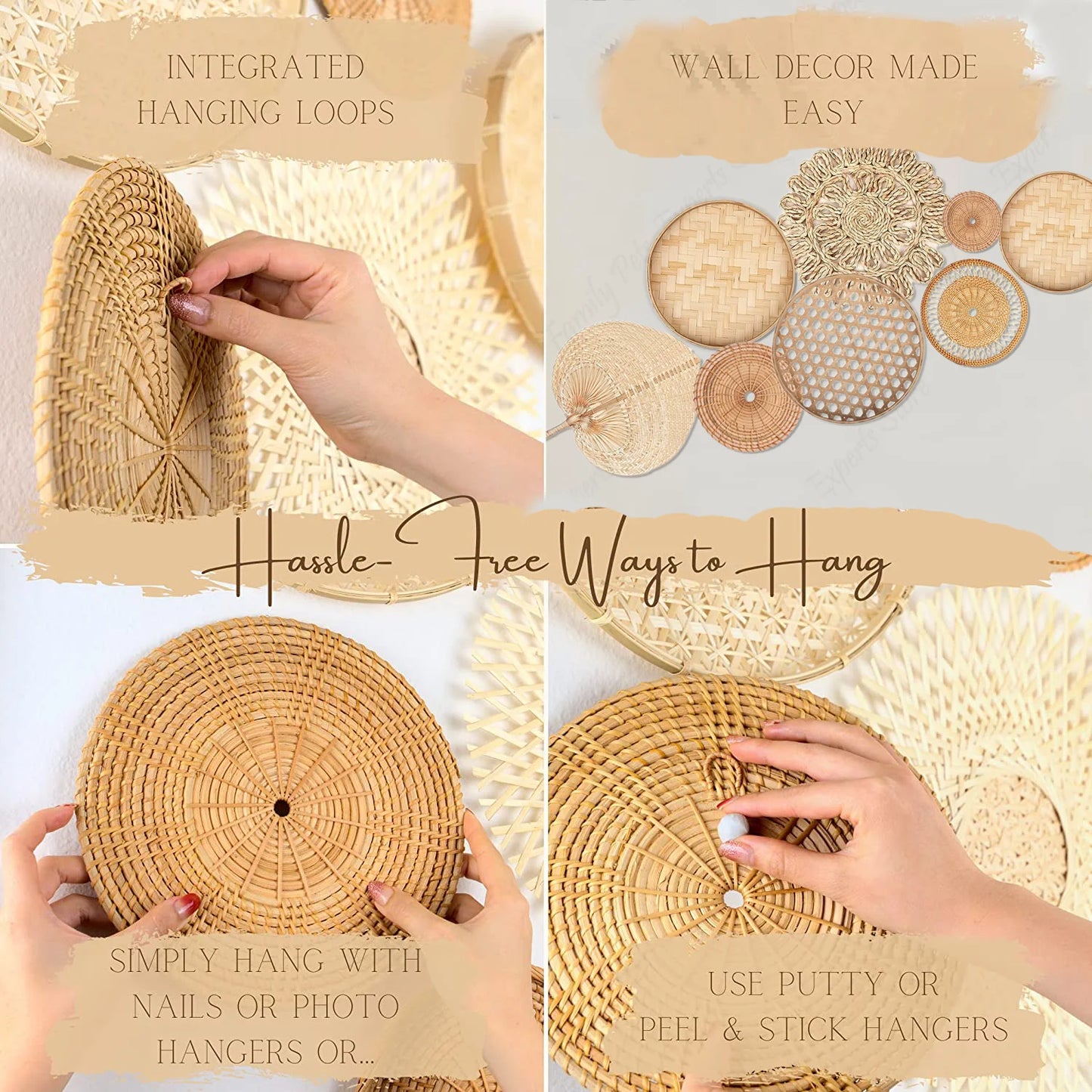 Boho Rattan Round Wall Decor Handmade