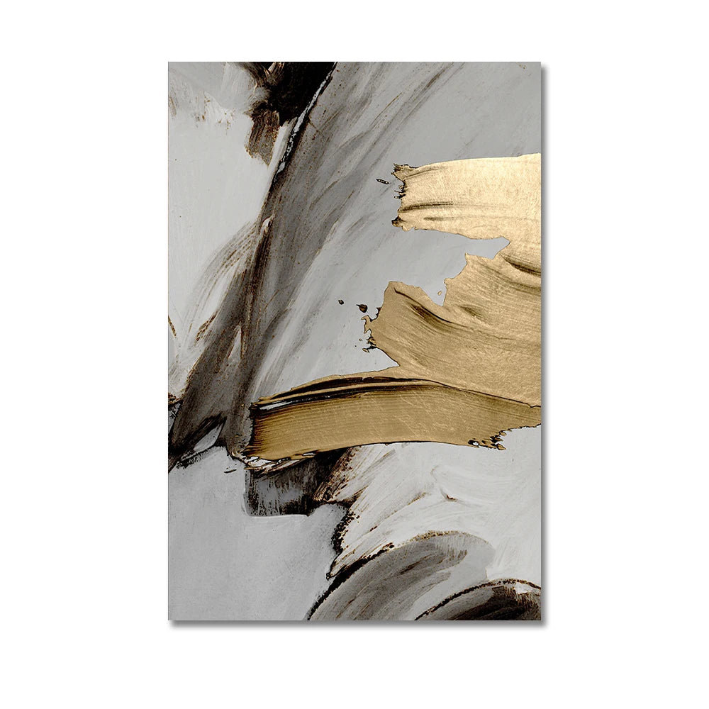 Luxury Abstract Gray Golden Painting  Wall Art