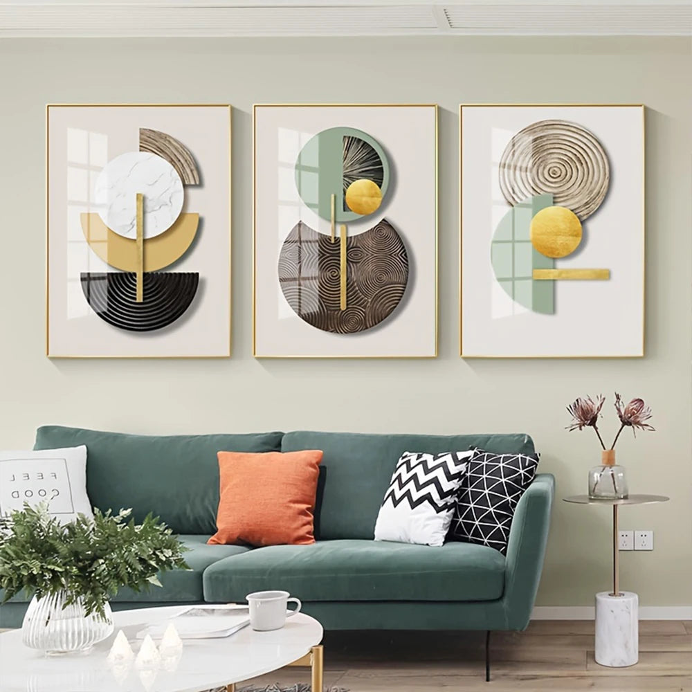 Golden Green Abstract Circle Geometric Art