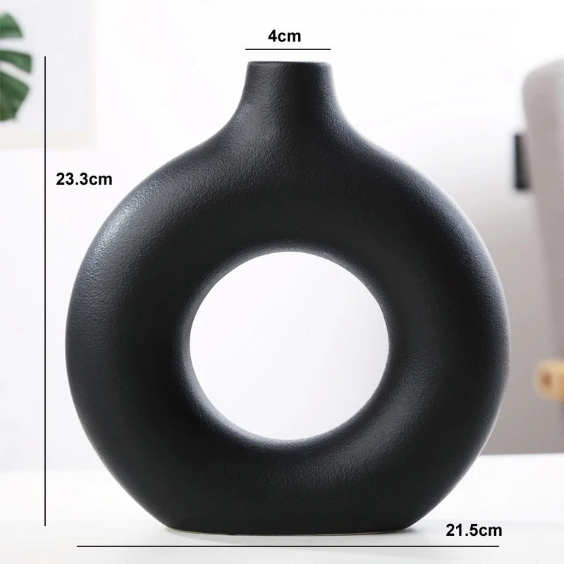 Vase Circular Hollow 
Ceramic Donuts Flower