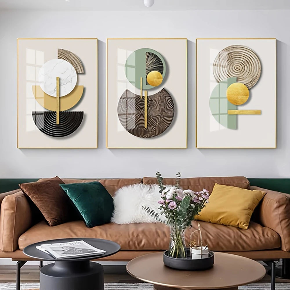 Golden Green Abstract Circle Geometric Art