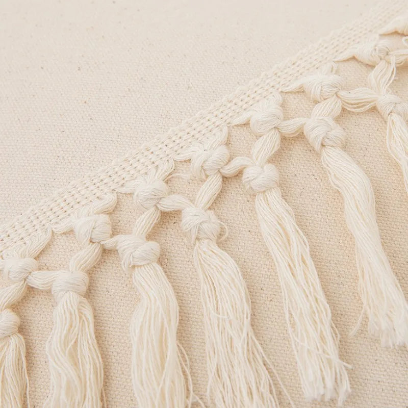 Tassel White Throw Pillow Cover Cotton Linen