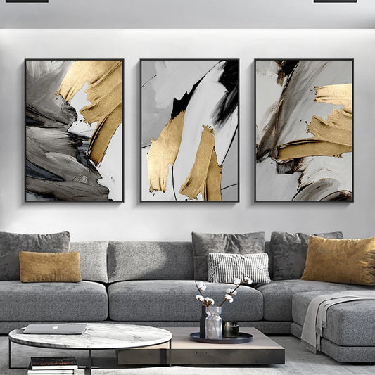 Luxury Abstract Gray Golden Painting  Wall Art