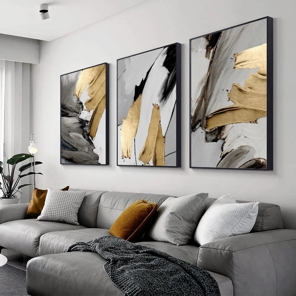 Luxury Abstract Gray Golden Painting  Wall Art