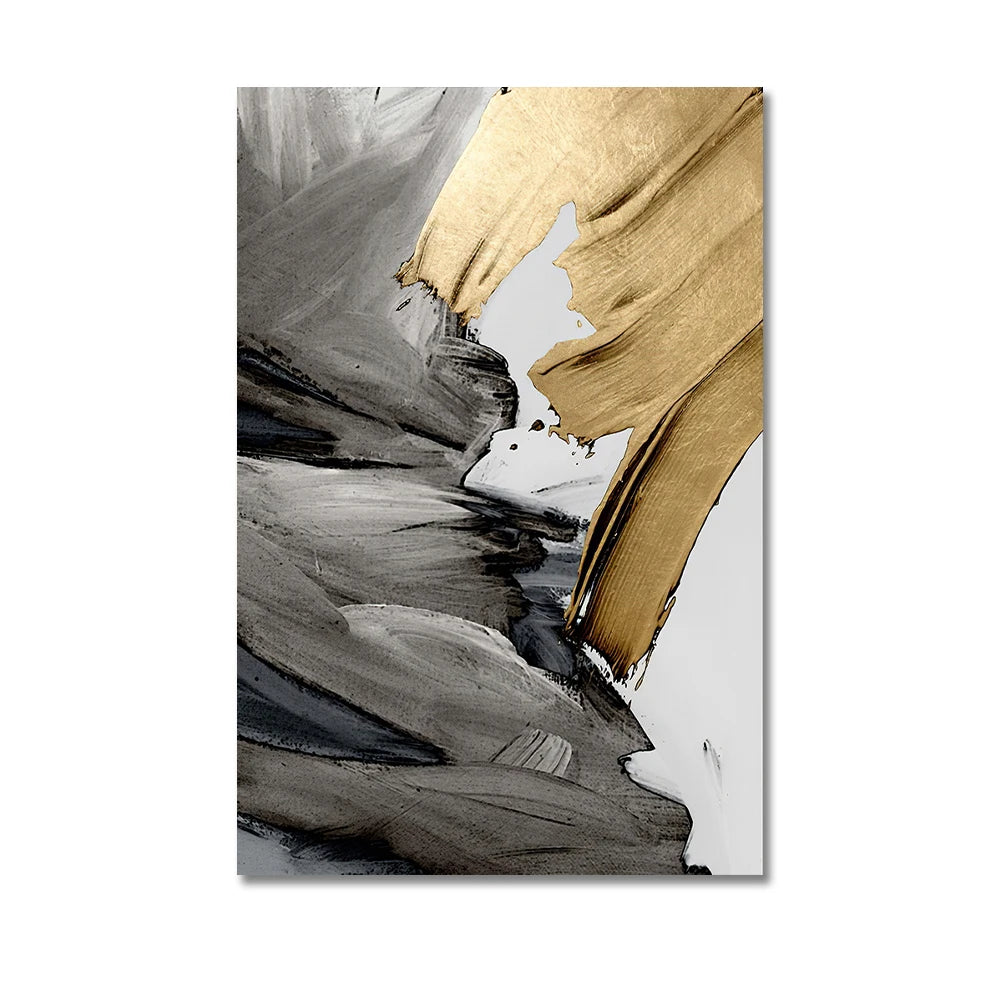 Luxury Abstract Gray Golden Painting  Wall Art