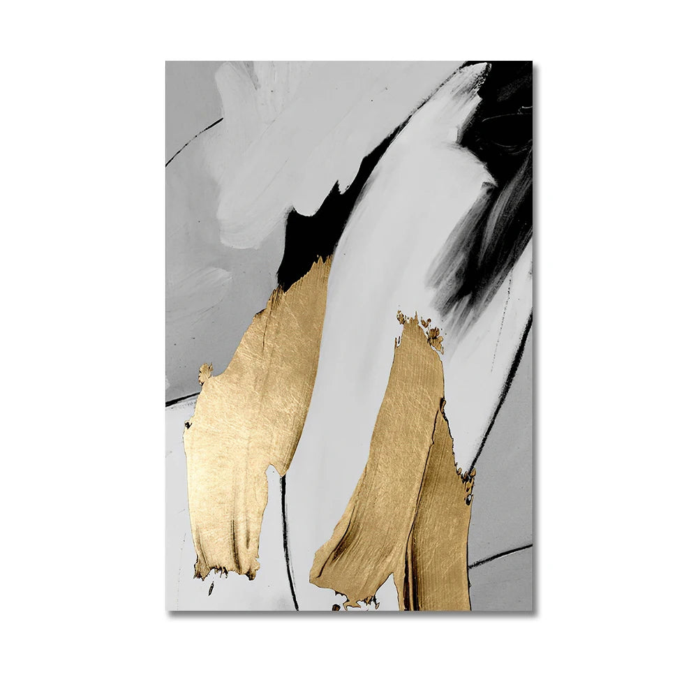 Luxury Abstract Gray Golden Painting  Wall Art