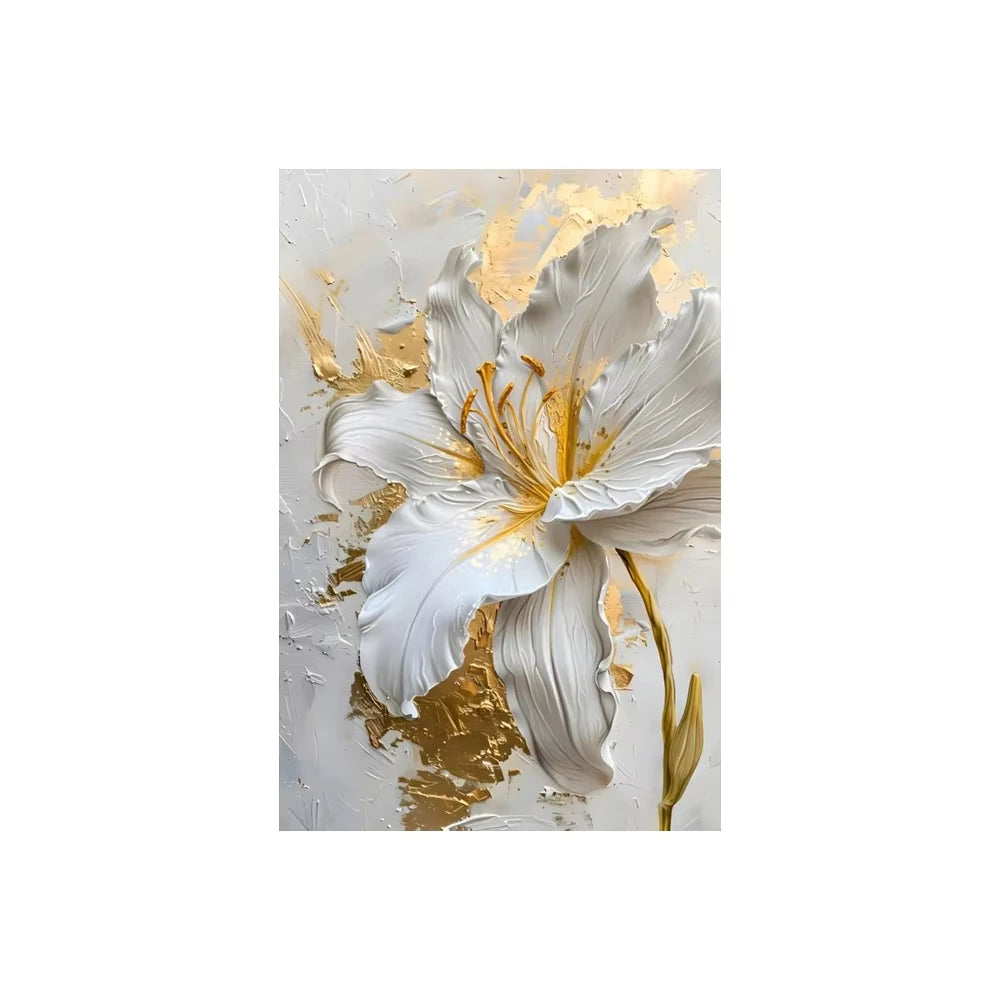 Fashion Gold and White Flower Canvas Posters Painting Abstract 3D Lily Flowers