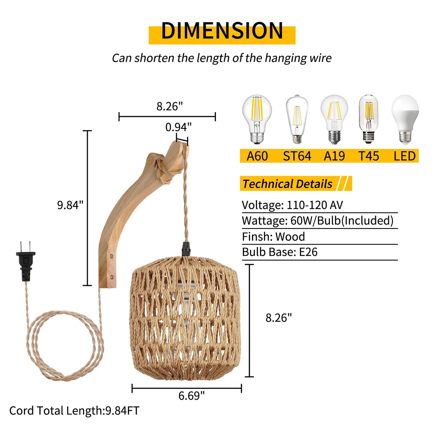 Bamboo Lantern Wall Lamp Natural Rattan Wicker