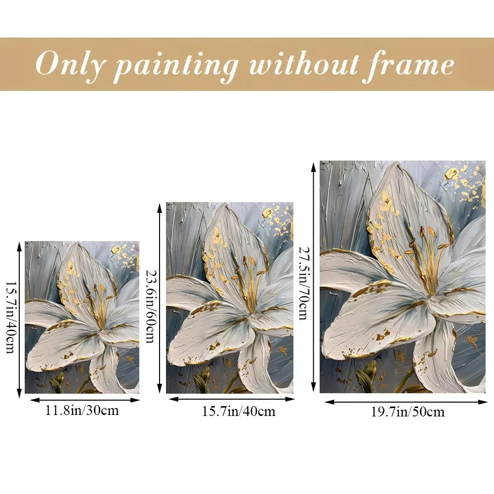 Fashion Gold and White Flower Canvas Posters Painting Abstract 3D Lily Flowers