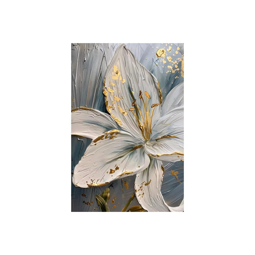 Fashion Gold and White Flower Canvas Posters Painting Abstract 3D Lily Flowers